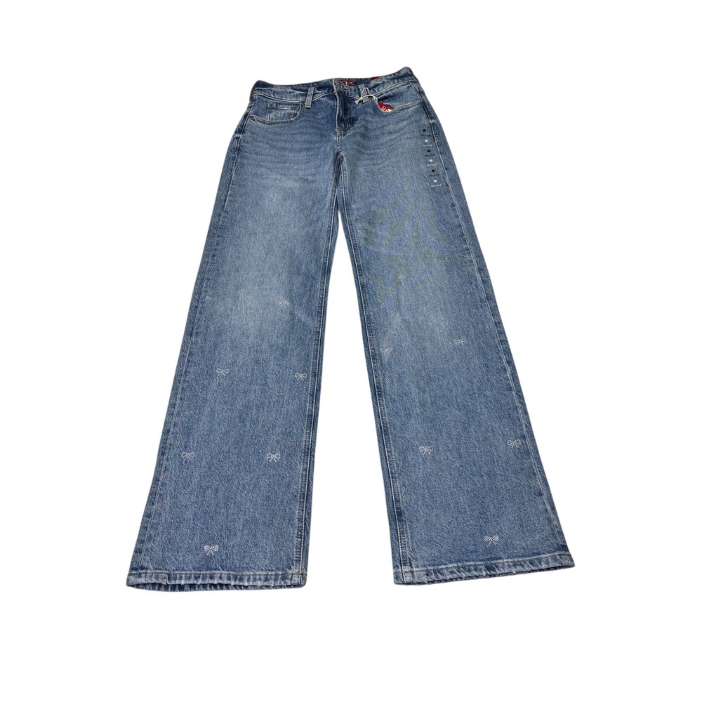 NWT‎ Lucky Brand Lucky Legend Baggy Wide Leg Jeans Bows Blue 00/24R W29 L32